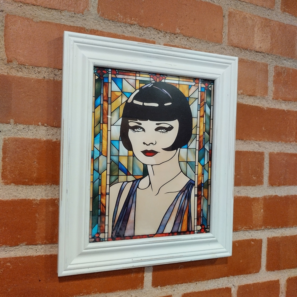 Louise Brooks Flapper Girl Stained Glass Style Framed Art Print By Neon Nicho